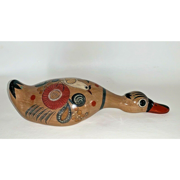 Vintage Large Mexican Folk Art Pottery Tonala Duck Goose Bird 12.5" Long - Picture 2 of 12